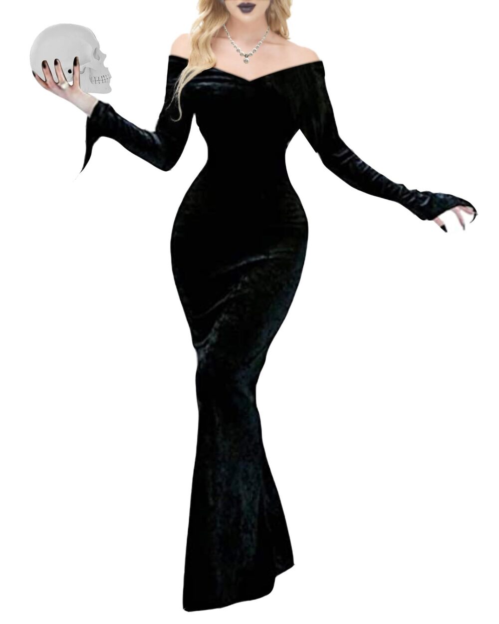 8720 Velvet Dress Costumes off Shoulder Halloween Party Dress 2XL